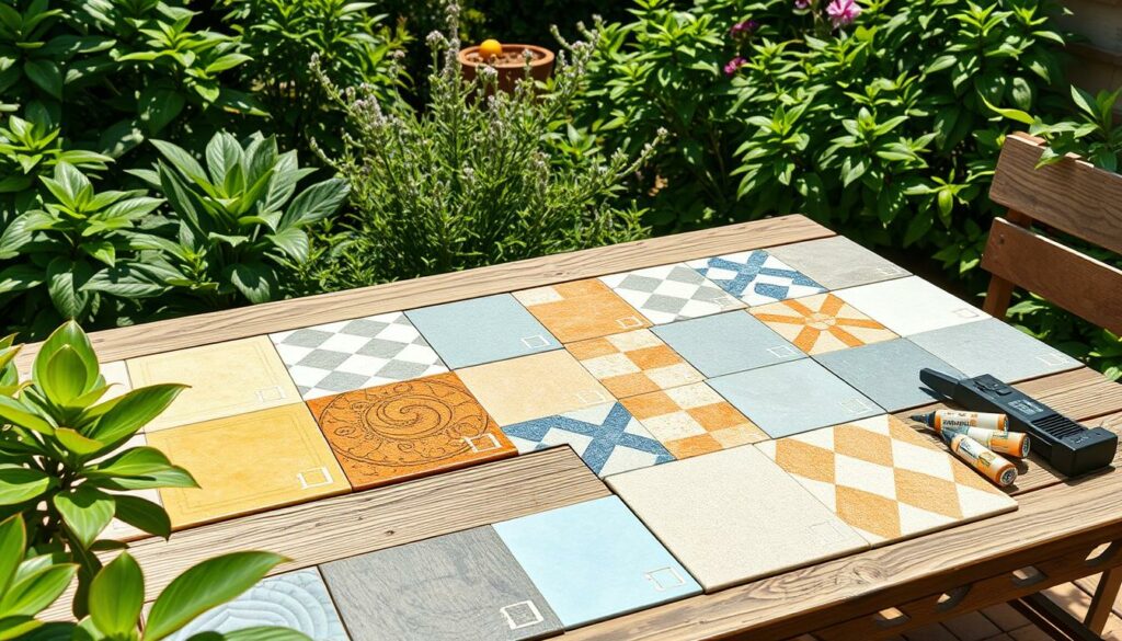 Fliesenlegen Techniken für Gartentisch