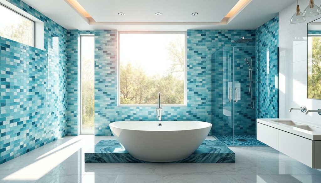 Glasbadezimmer Design mit Glasfliesen