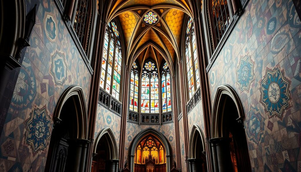 Gotische Fliesenmosaike in Kirche