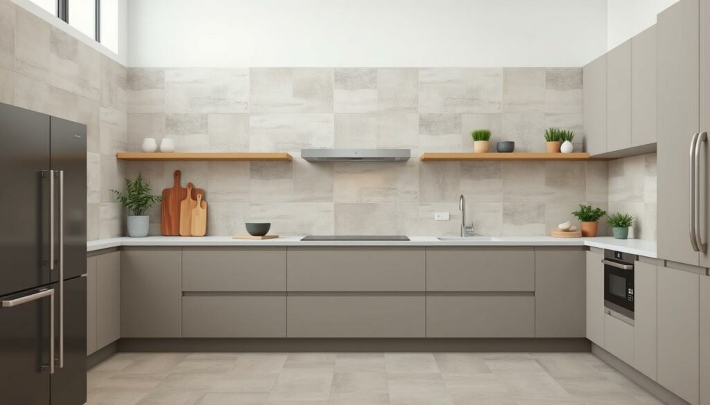 Minimalistische Fliesendesigns in neutralen Farbtönen