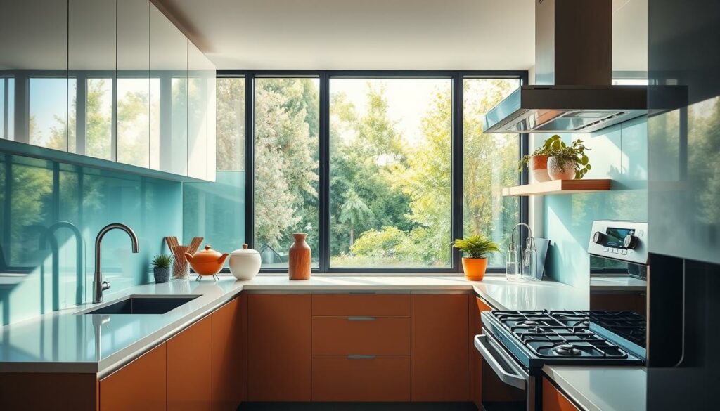 Moderne Glasrückwand in der Küche