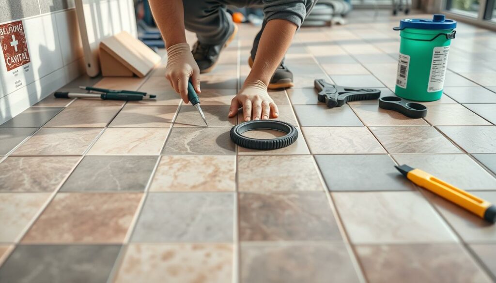 Professionelle Reparatur von Fußbodenfliesen
