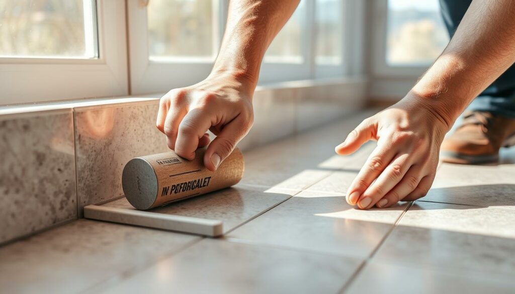 Professionelle Fliesenverlegung mit Gummihammer